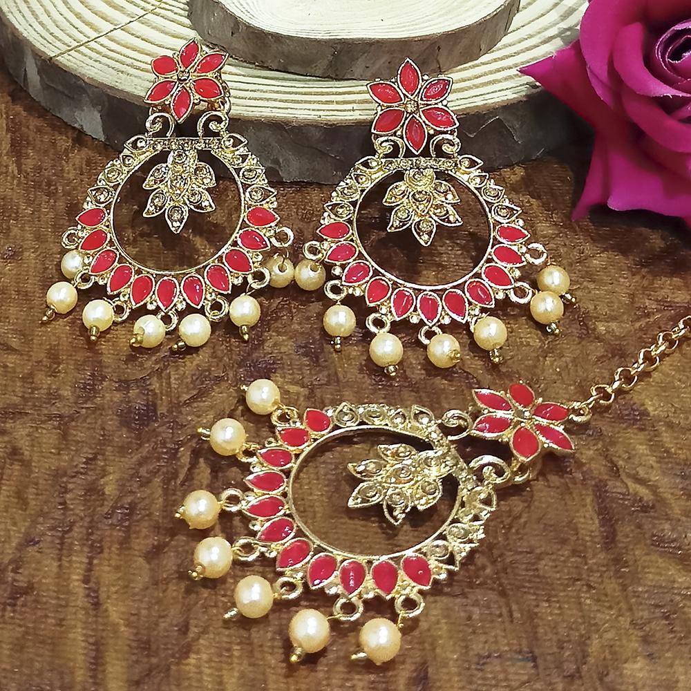 Adi Gold Plated Blue Kundan And Stone Earrings With Maang Tikka - 1319210C