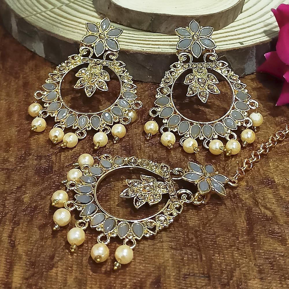 Adi Gold Plated Blue Kundan And Stone Earrings With Maang Tikka - 1319210C