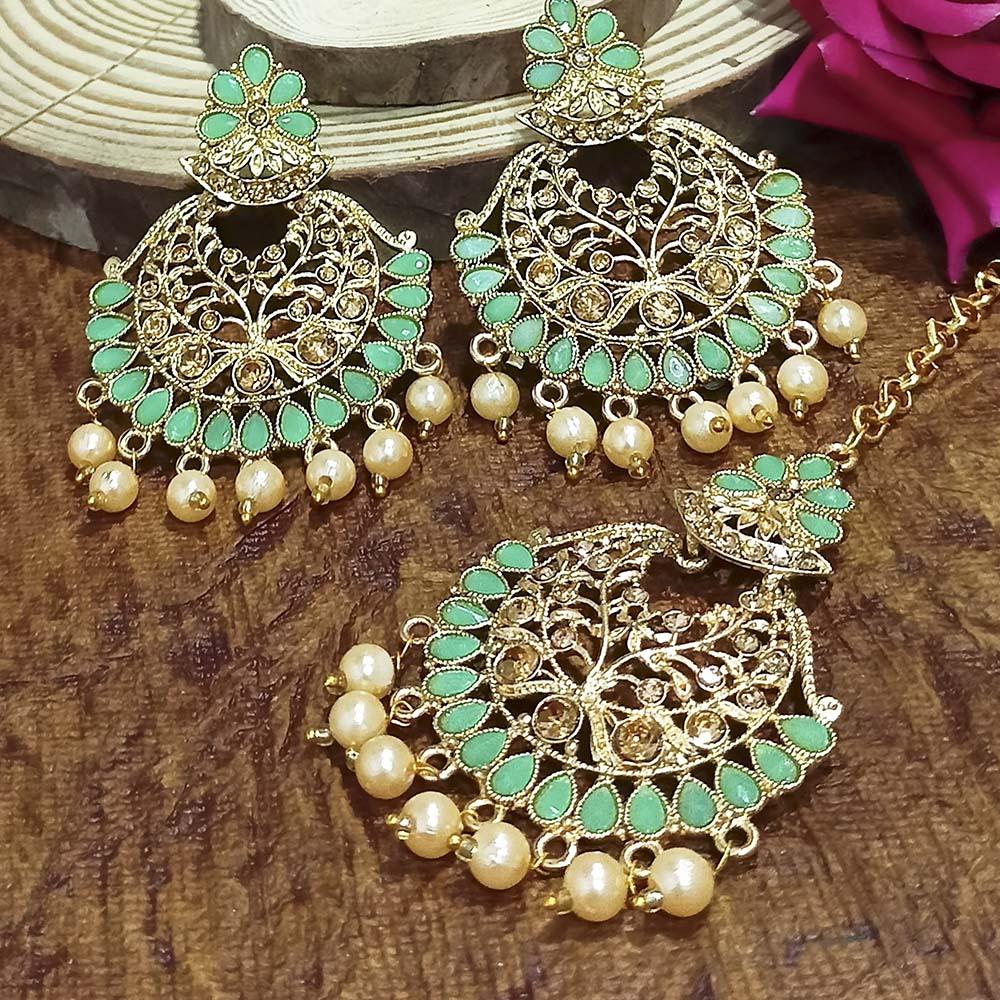 Adi Gold Plated Grey Kundan And Stone Earrings With Maang Tikka - 1319212E