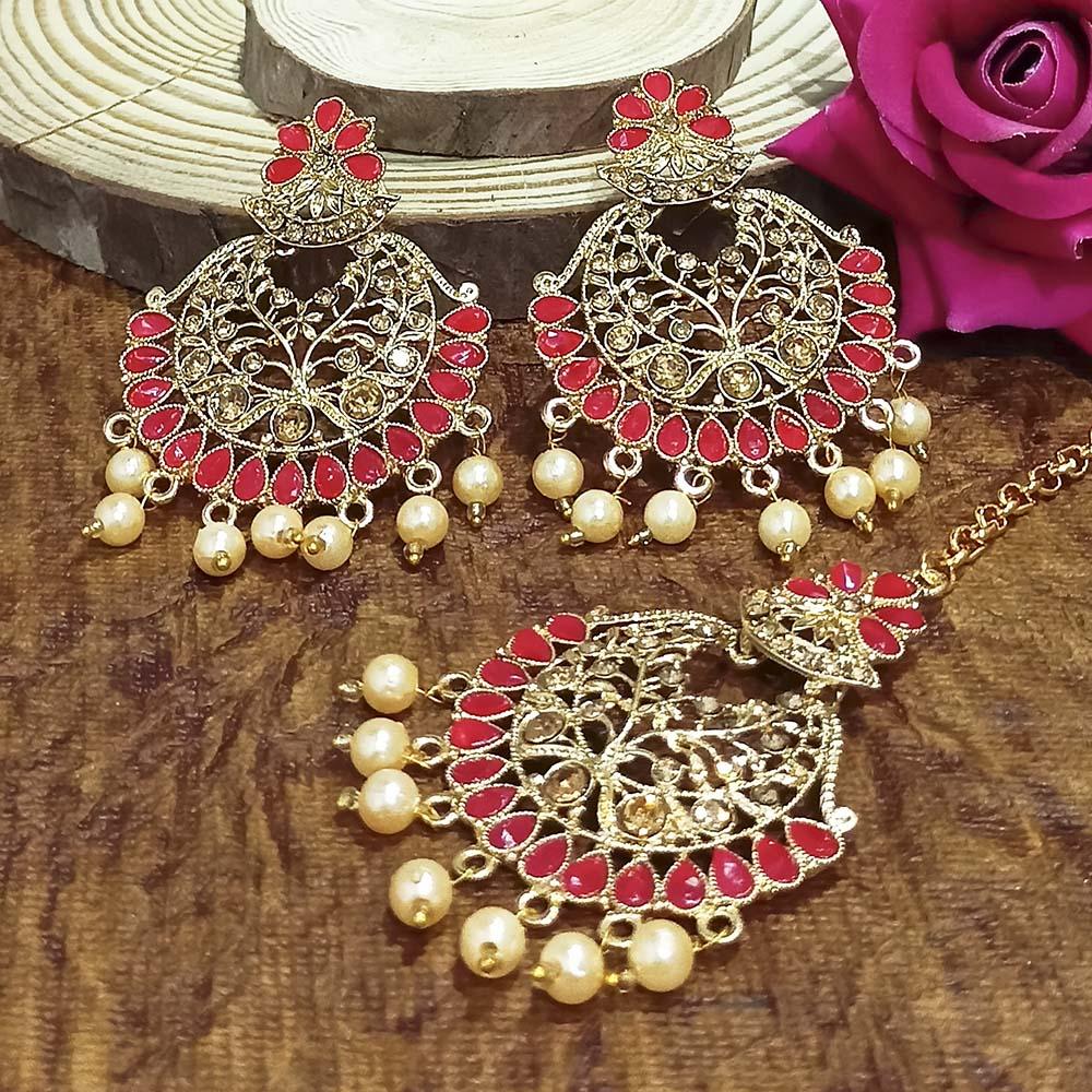 Adi Gold Plated Grey Kundan And Stone Earrings With Maang Tikka - 1319212E