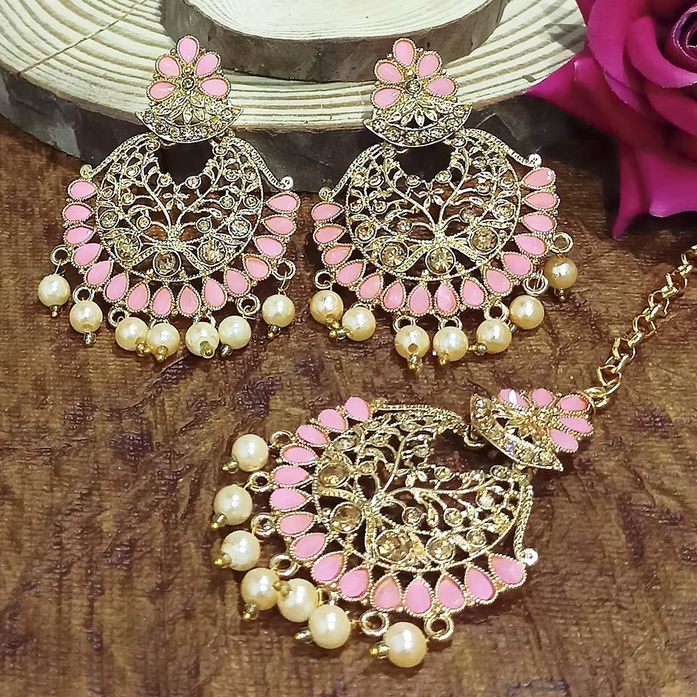 Adi Gold Plated Grey Kundan And Stone Earrings With Maang Tikka - 1319212E