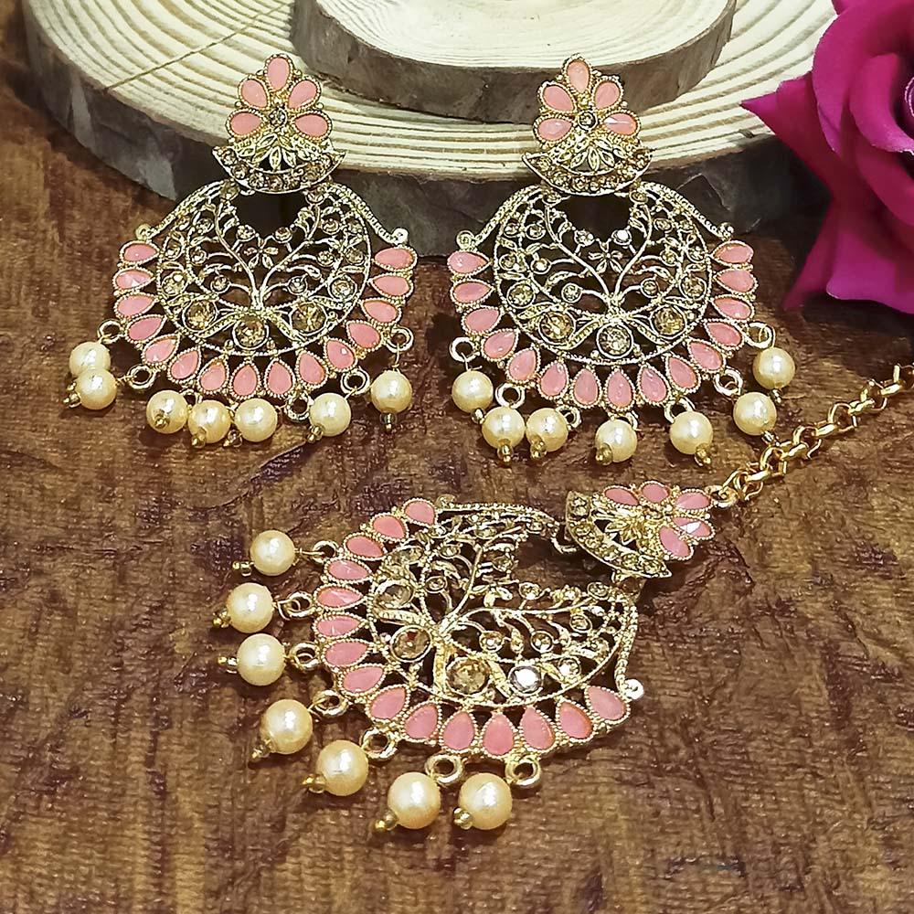Adi Gold Plated Grey Kundan And Stone Earrings With Maang Tikka - 1319212E