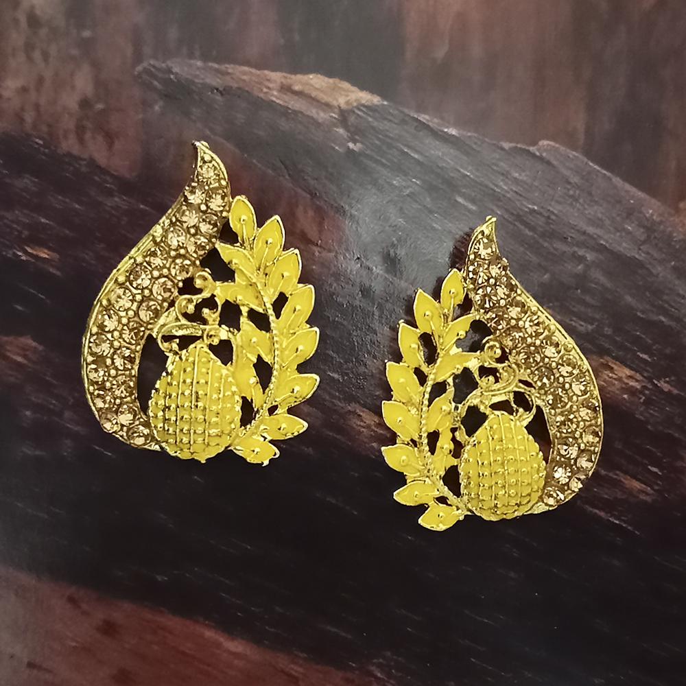 Adi Gold Plated Red Meenakari And Austrian Stone Stud Earrings - 1319239A