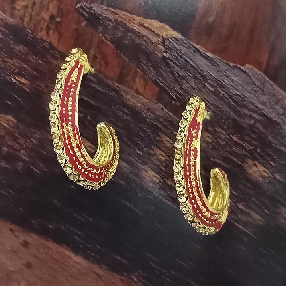 Adi Gold Plated Red Meenakari And Austrian Stone Stud Earrings - 1319240A