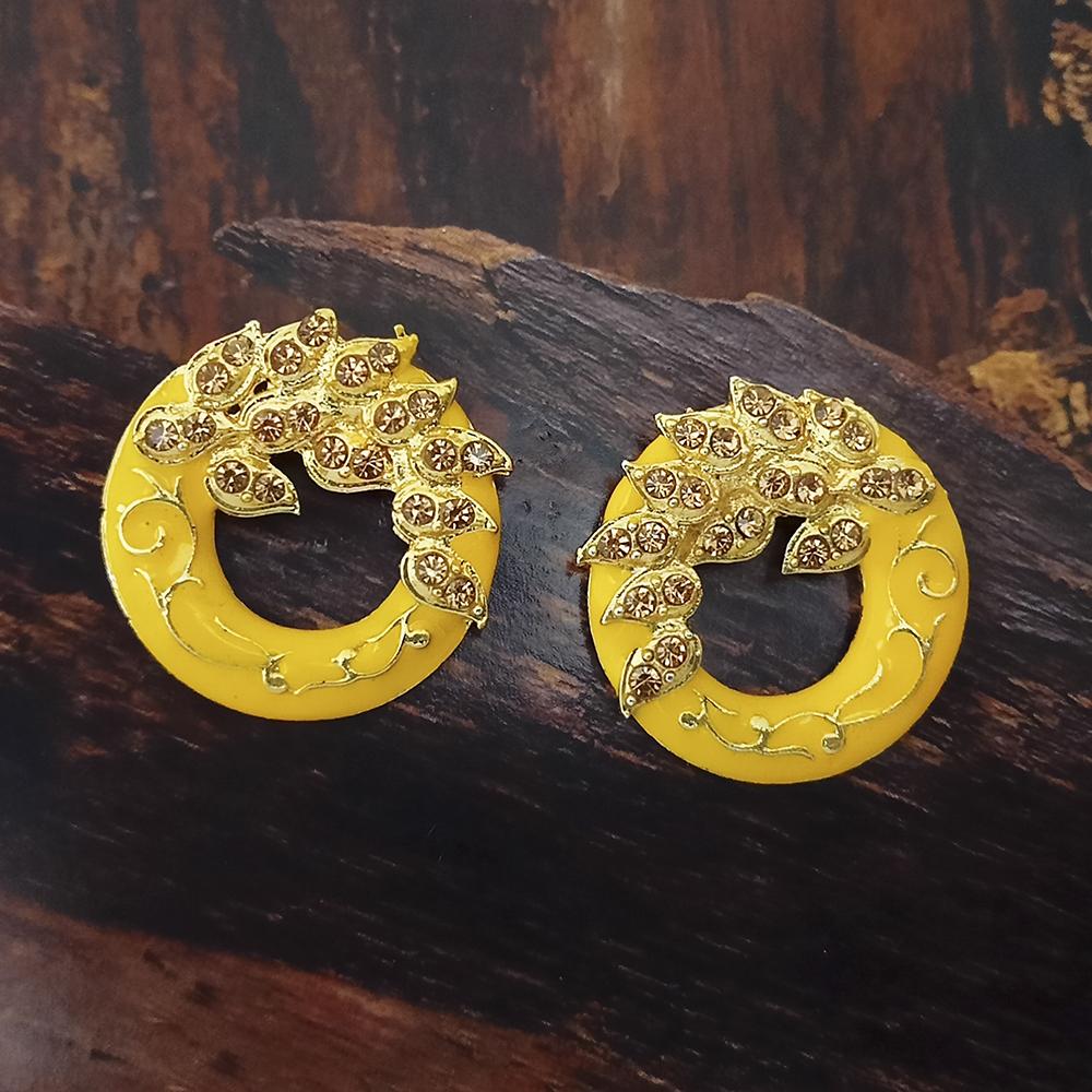 Adi Gold Plated Red Meenakari And Austrian Stone Stud Earrings - 1319244A