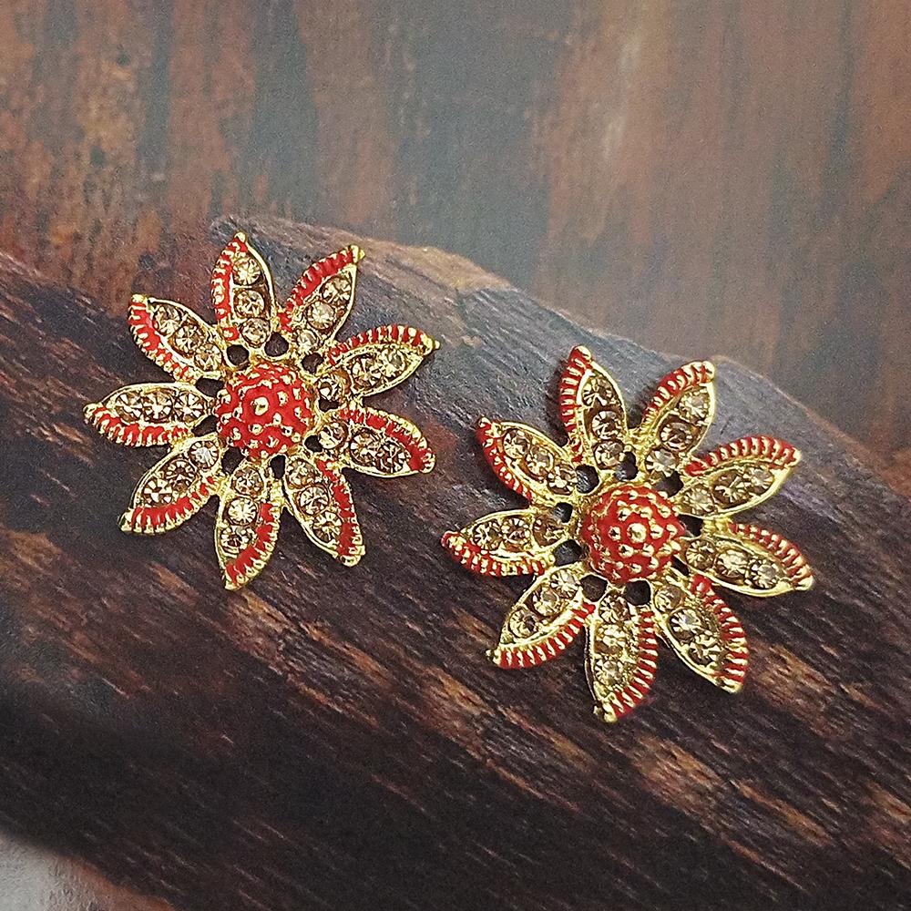 Adi Gold Plated Red Meenakari And Austrian Stone Stud Earrings - 1319245A