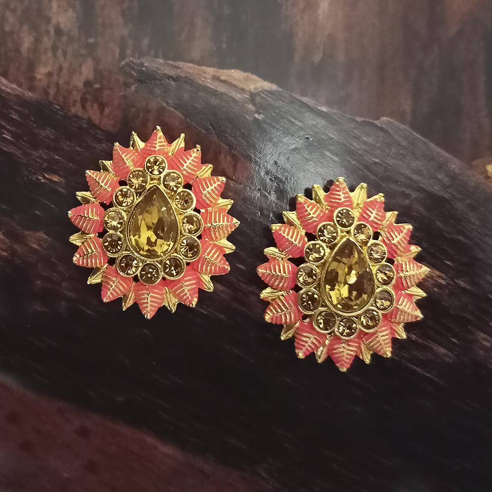 Adi Gold Plated Red Meenakari And Austrian Stone Stud Earrings - 1319246A