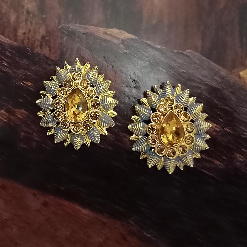 Adi Gold Plated Red Meenakari And Austrian Stone Stud Earrings - 1319246A