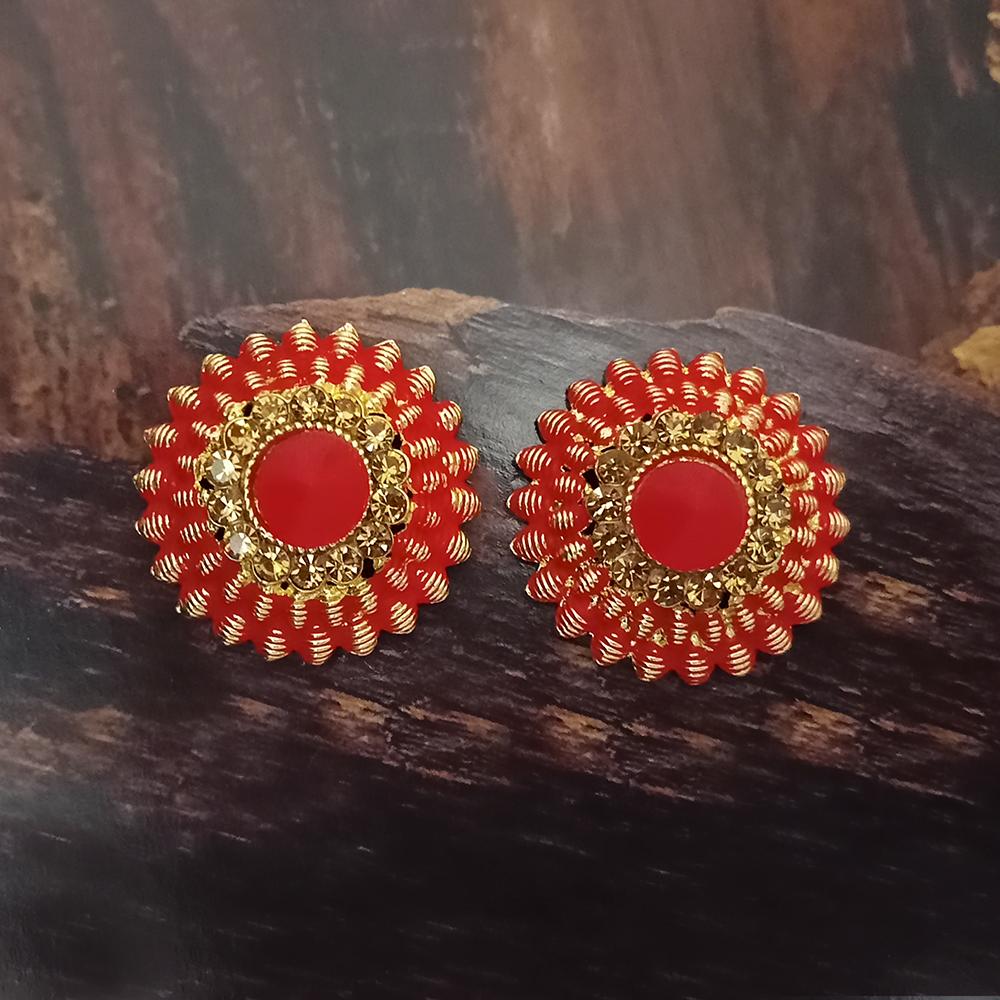 Adi Gold Plated Red Meenakari And Austrian Stone Stud Earrings - 1319251A