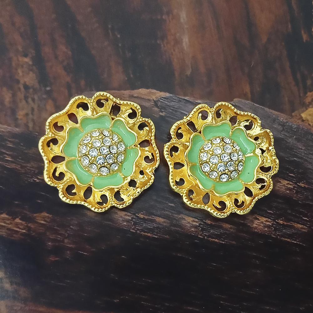 Adi Gold Plated Red Meenakari And Austrian Stone Stud Earrings - 1319253A