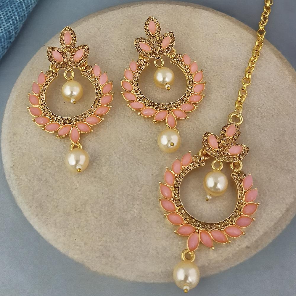 Adi Gold Plated Kundan And Austrian Stone Earrings With Maang Tikka - 1319254