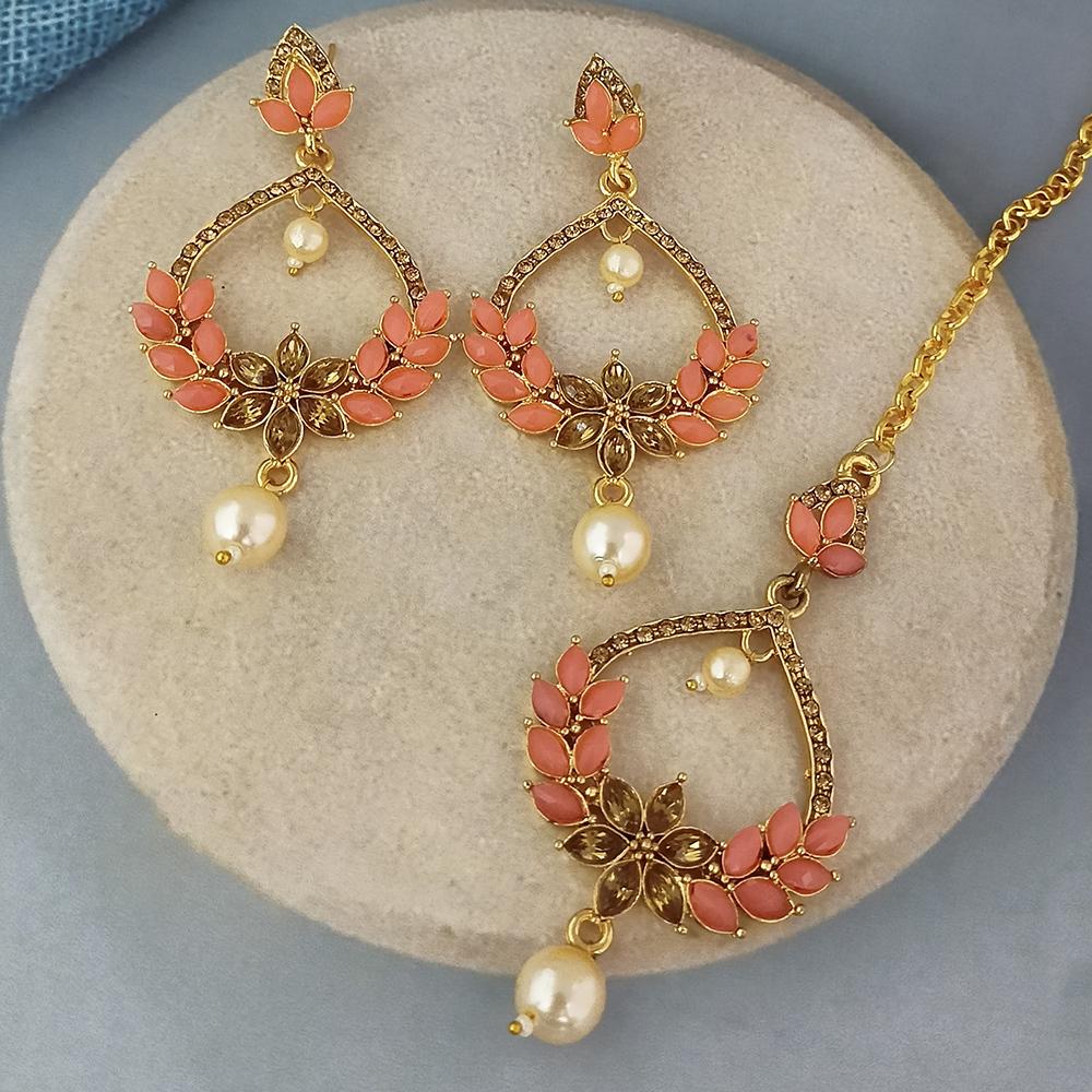 Adi Gold Plated Kundan And Austrian Stone Earrings With Maang Tikka - 1319255