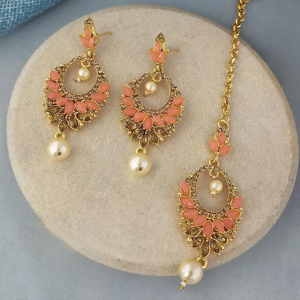 Adi Gold Plated Kundan And Austrian Stone Earrings With Maang Tikka - 1319257