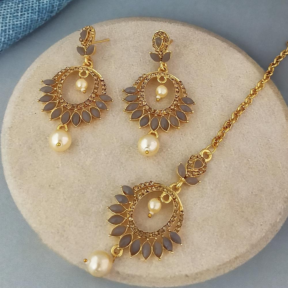 Adi Gold Plated Kundan And Austrian Stone Earrings With Maang Tikka - 1319259