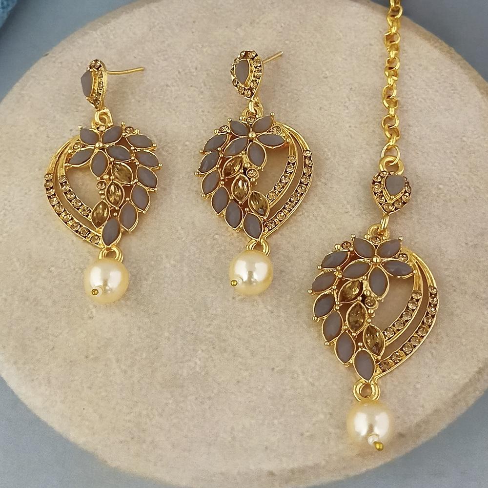 Adi Gold Plated Kundan And Austrian Stone Earrings With Maang Tikka - 1319261