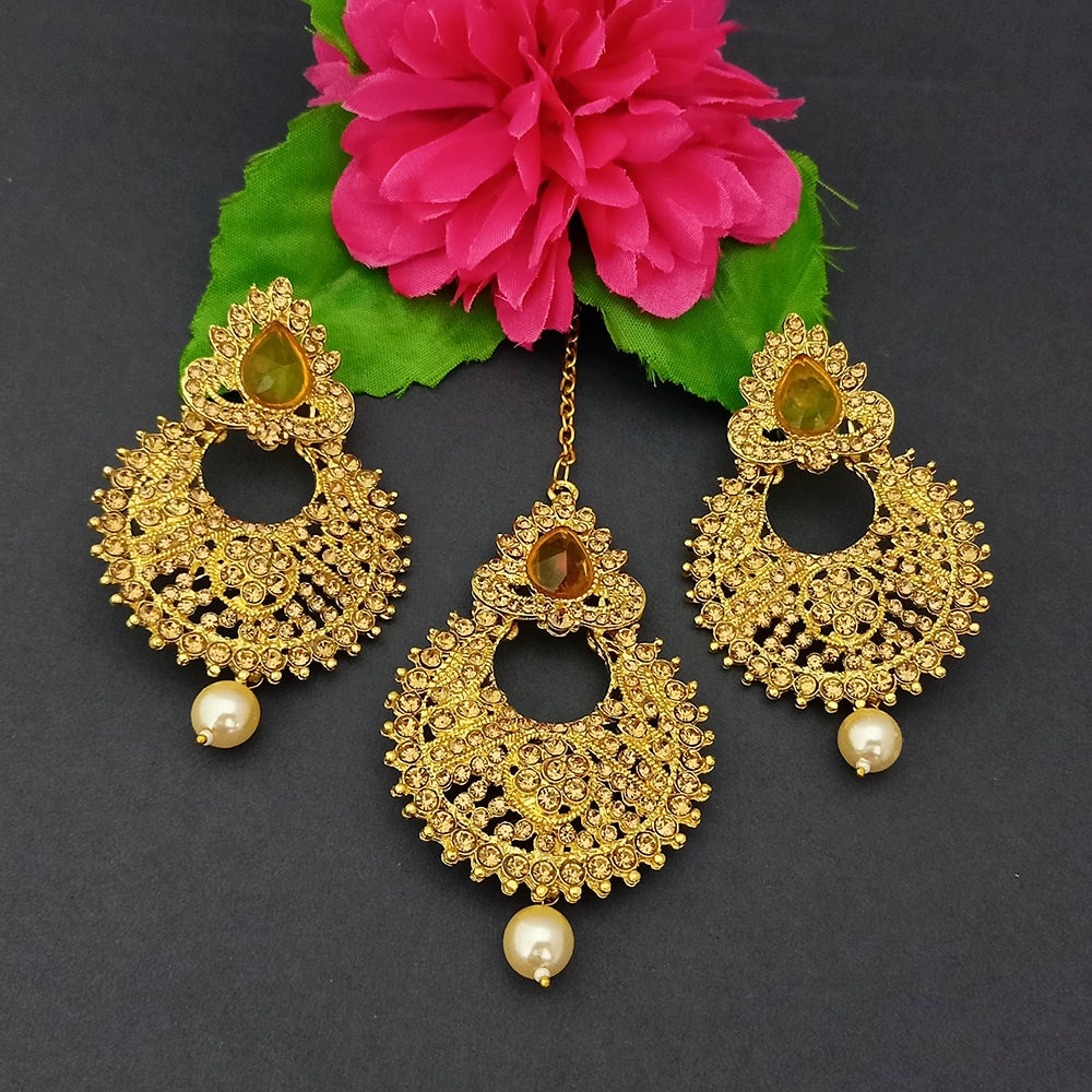 Adi Gold Plated Kundan And Stone Earrings With Maang Tikka - 1319270