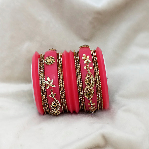 Sejal Pink Color Austrian Stone Bangle Set - 1403759D
