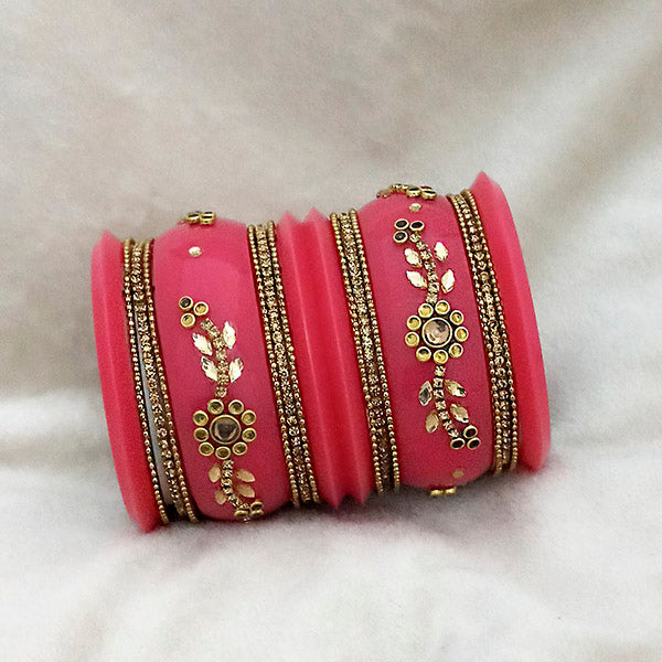 Sejal Pink Color Austrian Stone Bangle Set - 1403760D