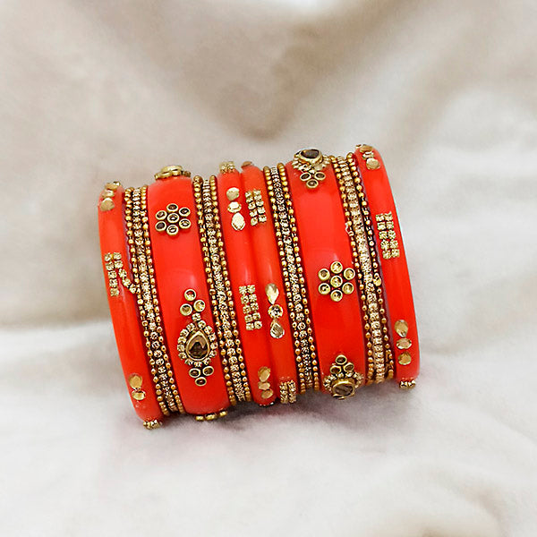 Sejal Orange Color Austrian Stone Bangle Set - 1403761C