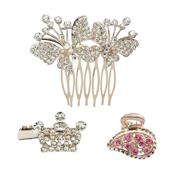 Apurva Pearls Austrian Stone Gold Plated Hair Brooch With Clip - 1502080A