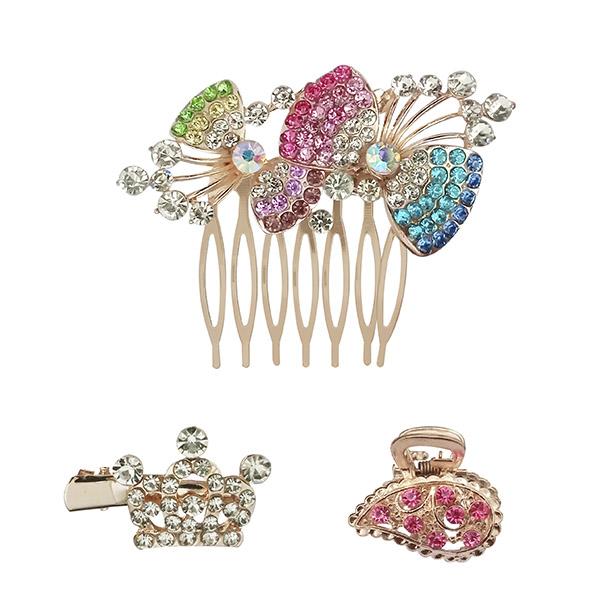Apurva Pearls Austrian Stone Gold Plated Buterfly Hair Brooch With Clip - 1502081B
