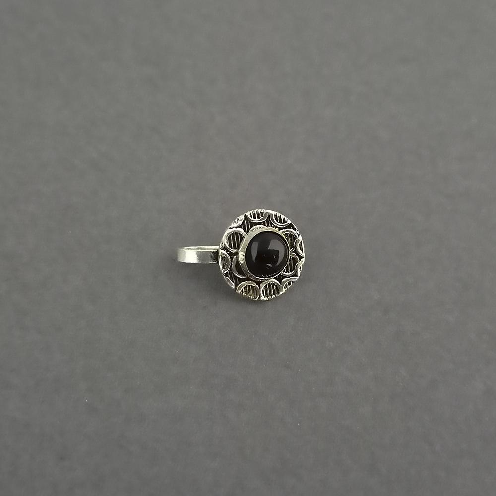Jeweljunk Blue Beads Oxidised Silver Plated Nose Ring - 1505014E