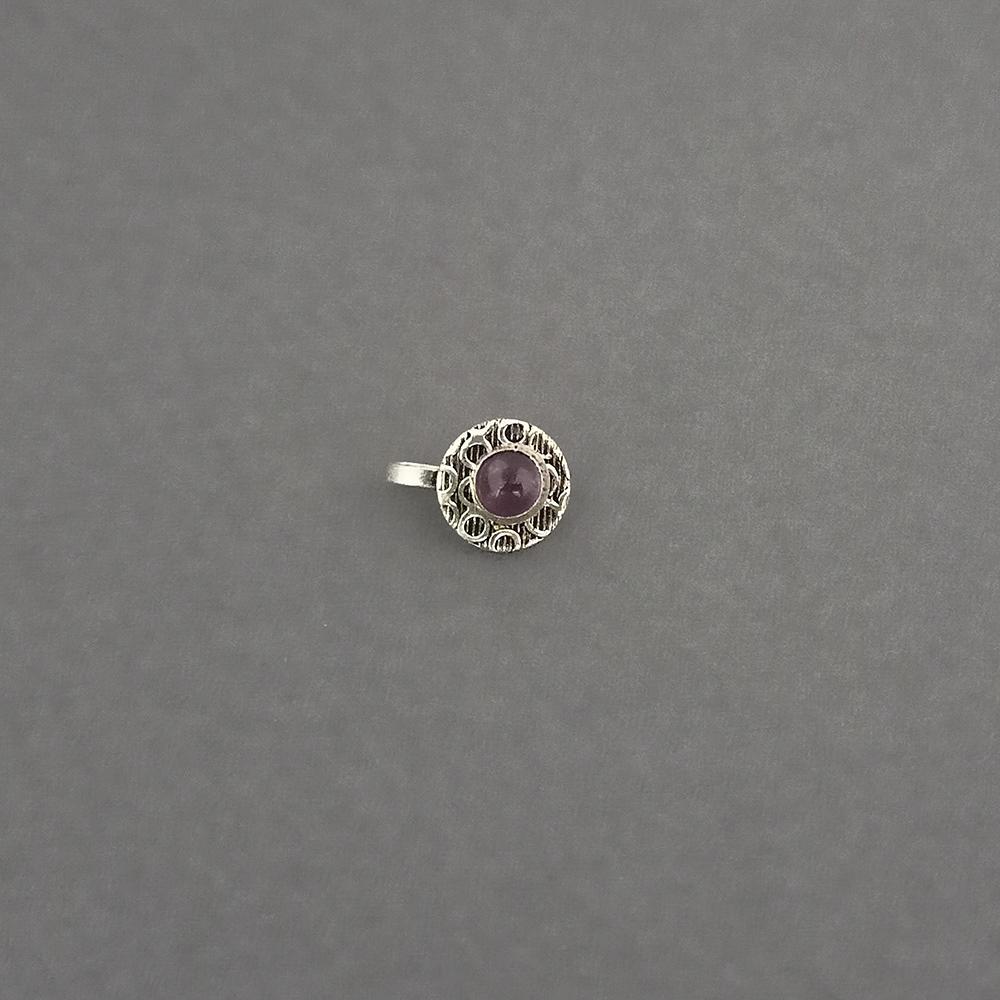 Jeweljunk Blue Beads Oxidised Silver Plated Nose Ring - 1505014E