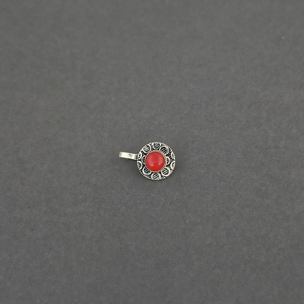 Jeweljunk Blue Beads Oxidised Silver Plated Nose Ring - 1505014E