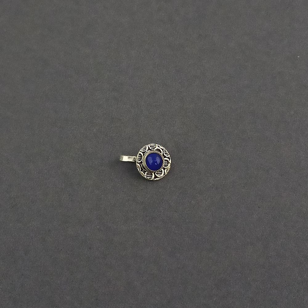 Jeweljunk Blue Beads Oxidised Silver Plated Nose Ring - 1505014E