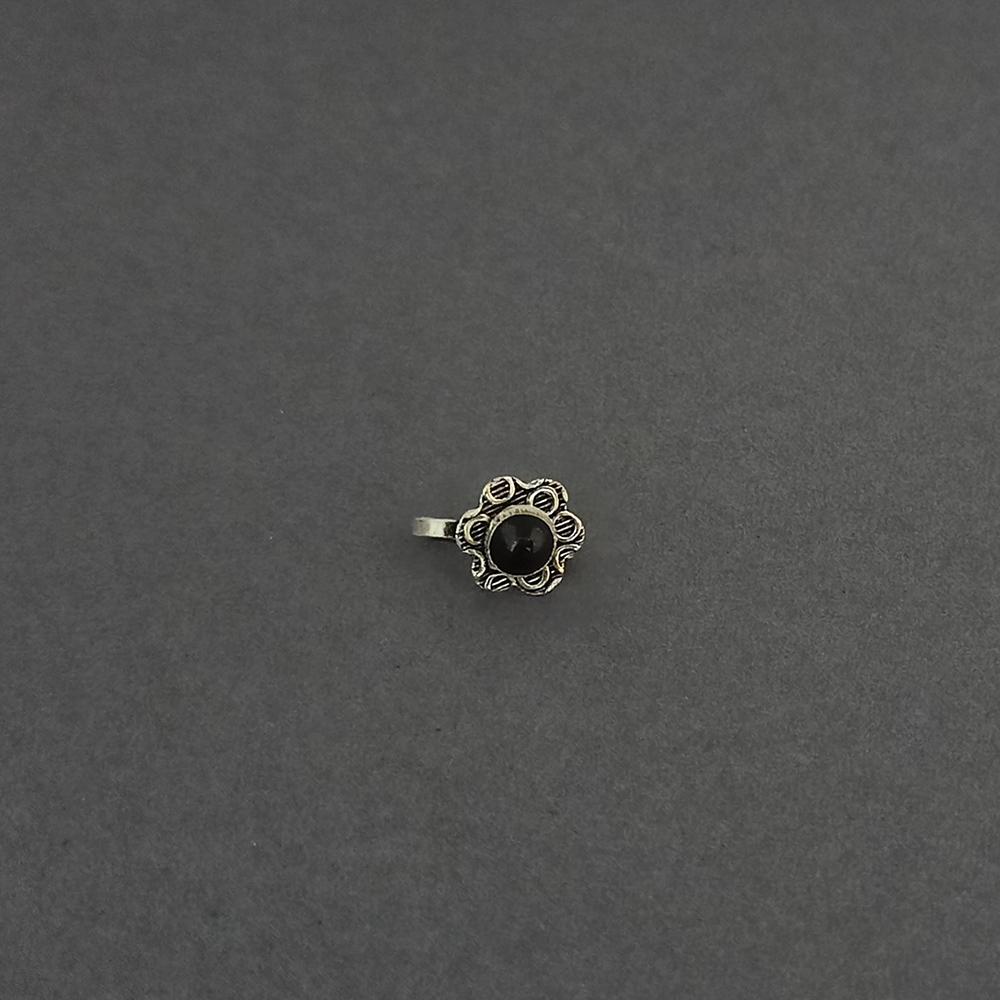 Jeweljunk Red Beads Oxidised Silver Plated Nose Ring - 1505015E