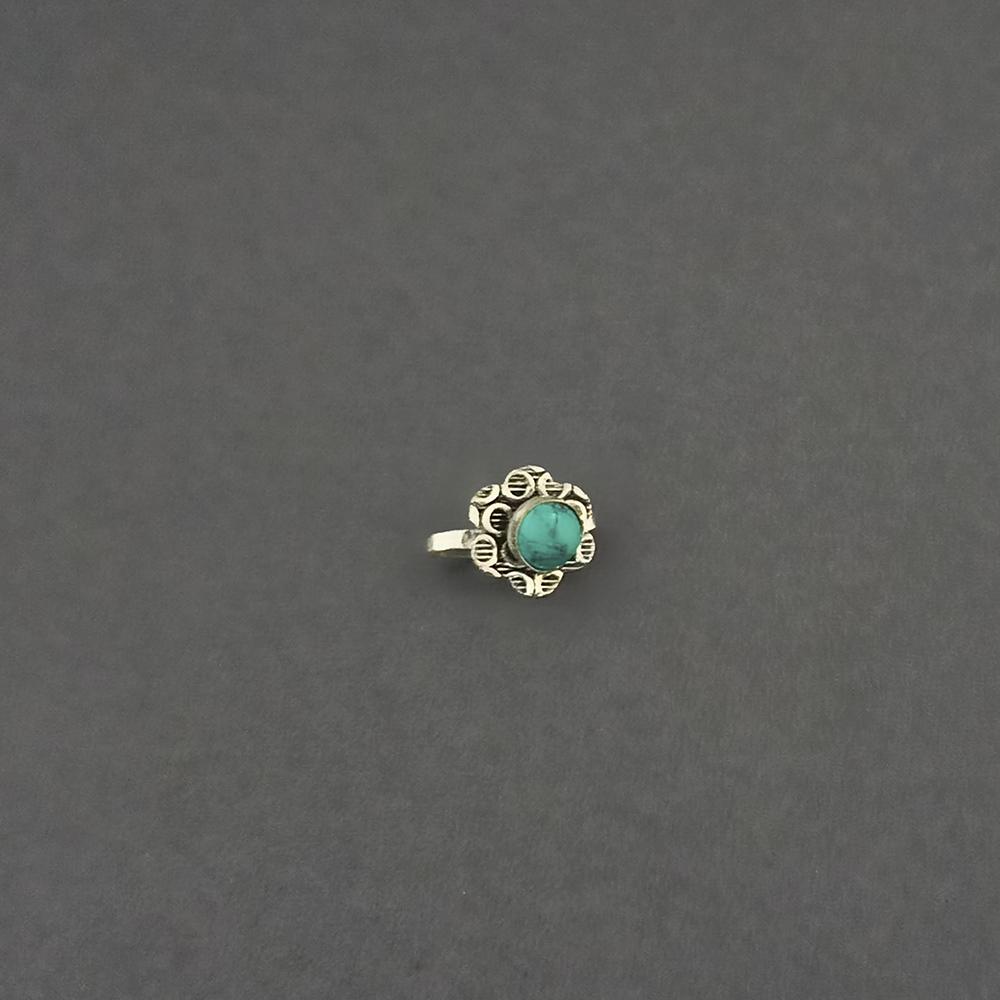 Jeweljunk Red Beads Oxidised Silver Plated Nose Ring - 1505015E