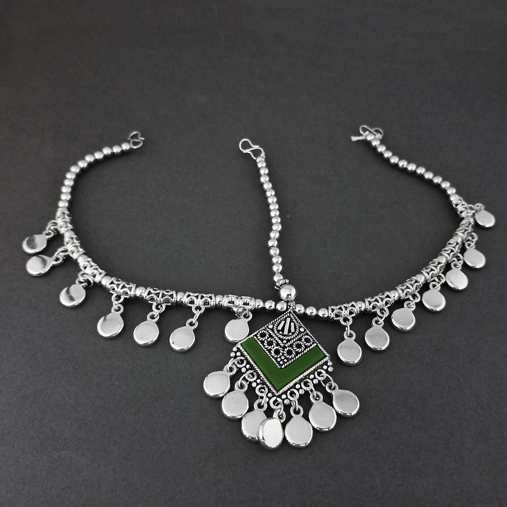 Jeweljunk Blue Oxidised Silver Plated Maang Tikka - 1505666B