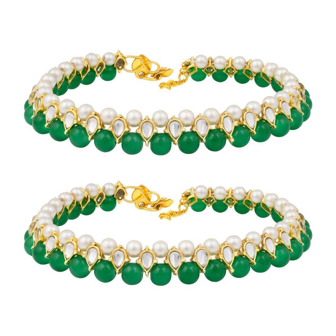 Etnico Gold Plated pearl Beaded Adjustable Bridal Anklets/Payal For Women/Girls (A030G)