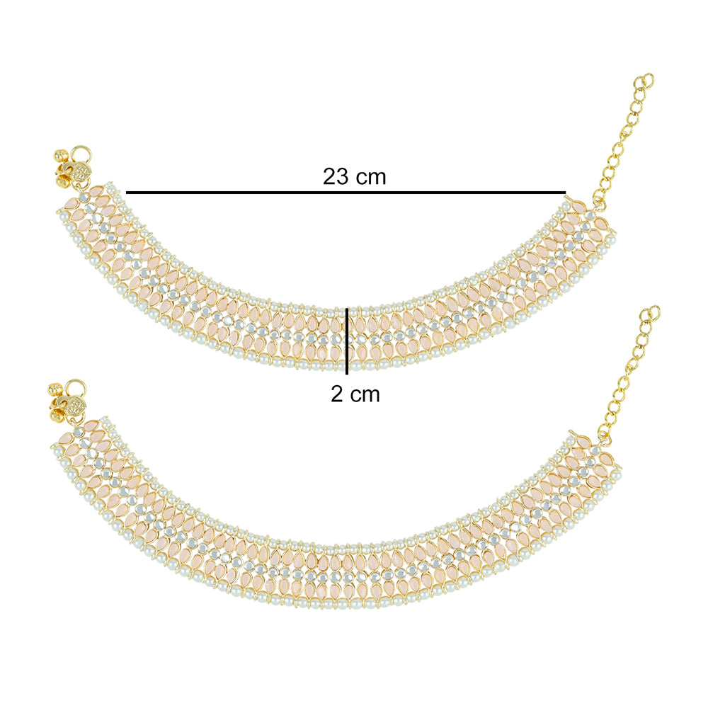 Etnico Traditional Alloy Gold Plated Kundan Pearl Payal Anklet for Women (A046Pe)