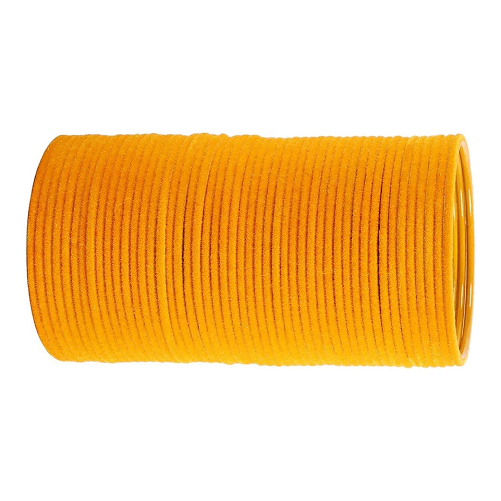 Etnico Gorgeous Traditional Yellow Color Plain Metal Velvet Chuda Bangle Set for Women & Girls (ADB327Y-a) (Set of 48 )