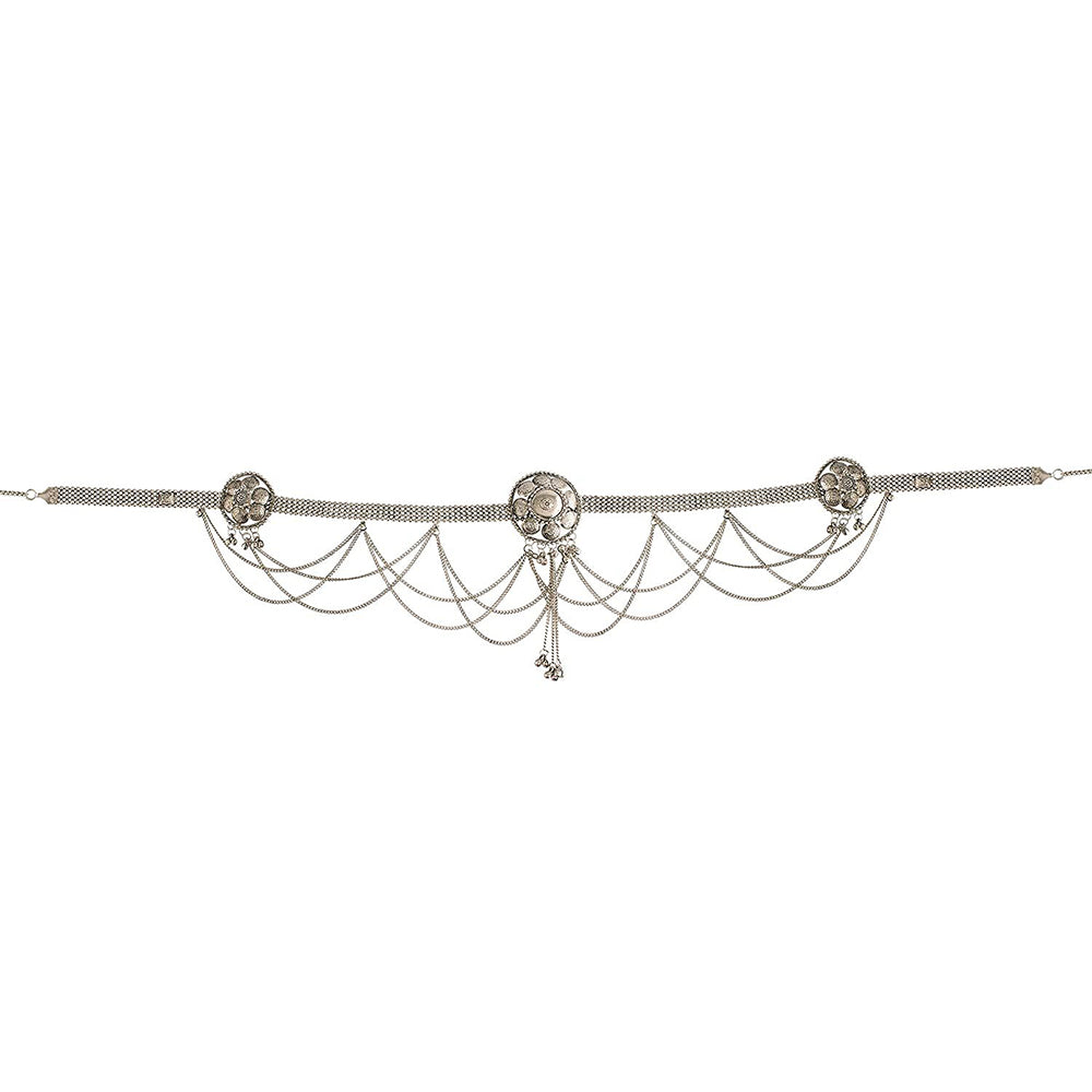 Etnico 18k Silver Oxidised Plated Traditional Ethnic Kamarband/Waist Belly Chain for Women (B024S)