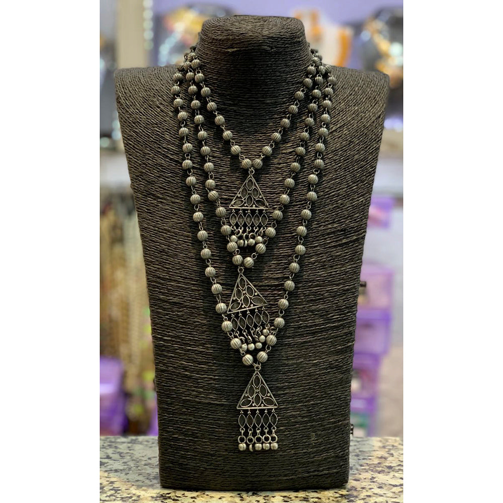 Blythediva Oxidised Plated Pack Of 3 Three Line Long Necklace Set
