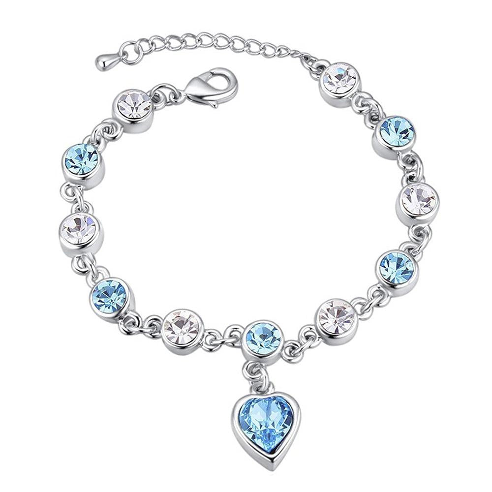 Mahi Valantines Gift Blue Heart Crystal Bracelet