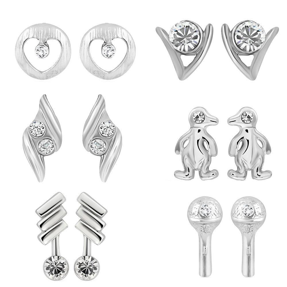 Mahi Combo of 6 Small Baby Size Stud Earrings for Women and Girls CO1105264R