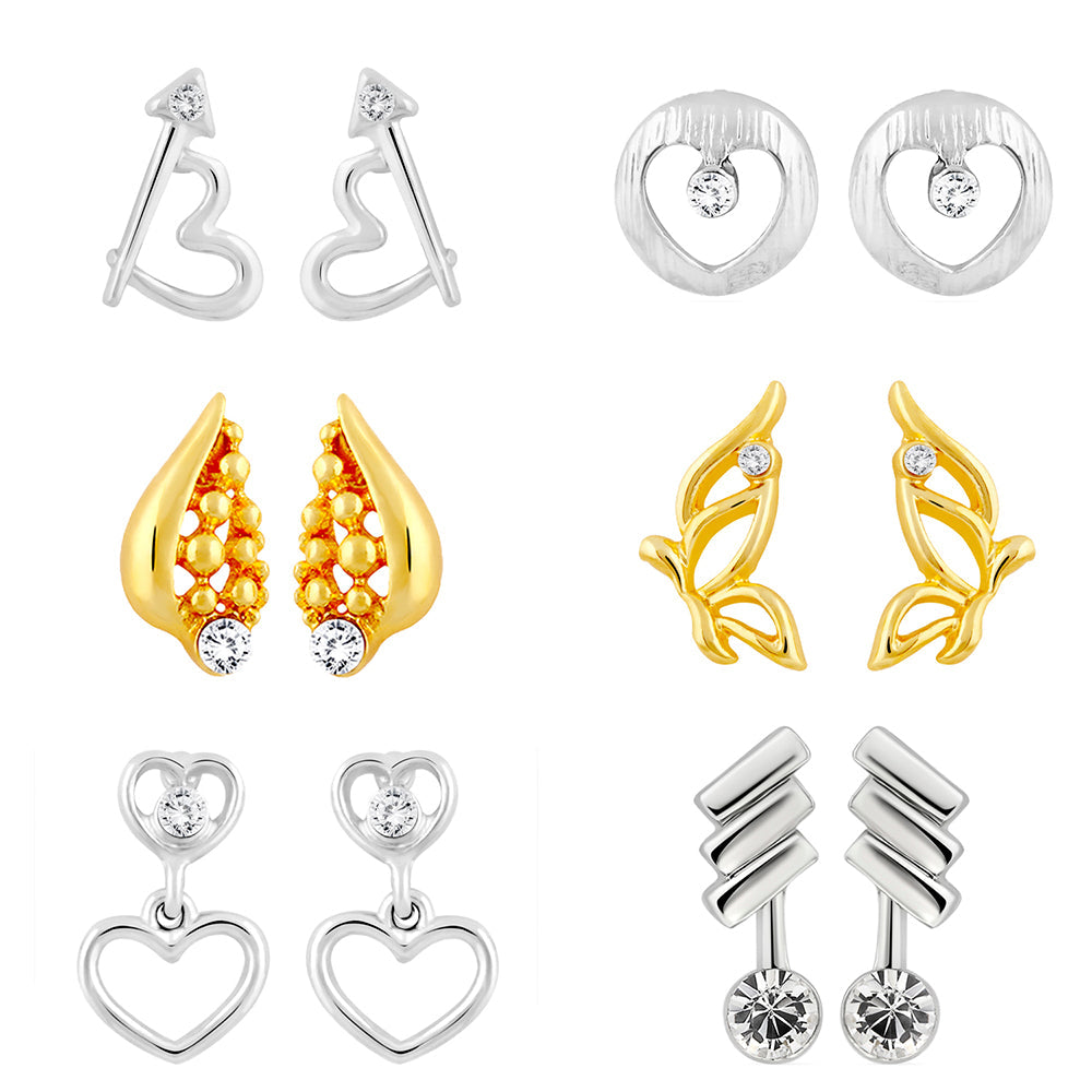 Mahi Combo of 6 Daily wear Samll Earrings with Crystal Stones for Girls and Women CO1105267M