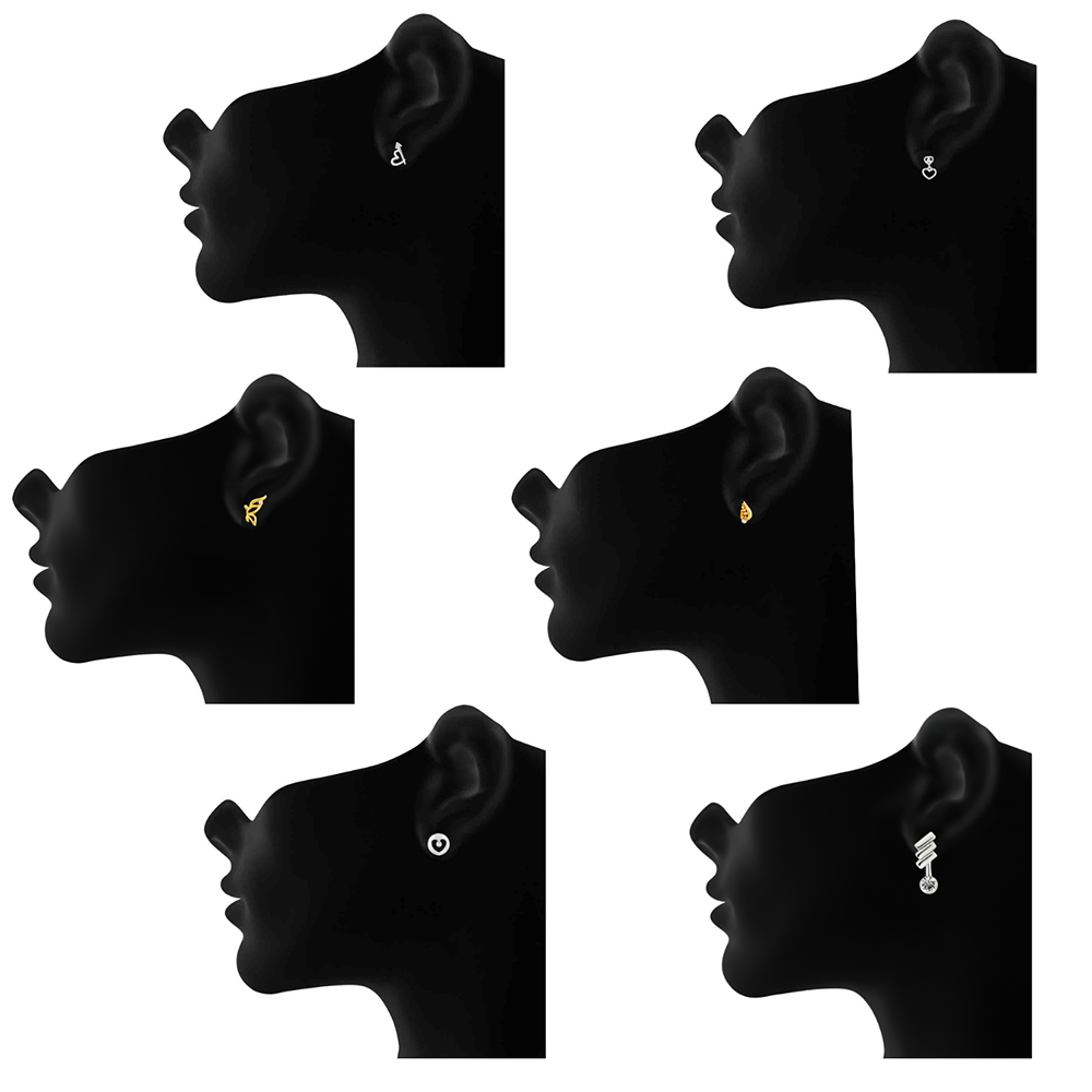 Mahi Combo of 6 Daily wear Samll Earrings with Crystal Stones for Girls and Women CO1105267M