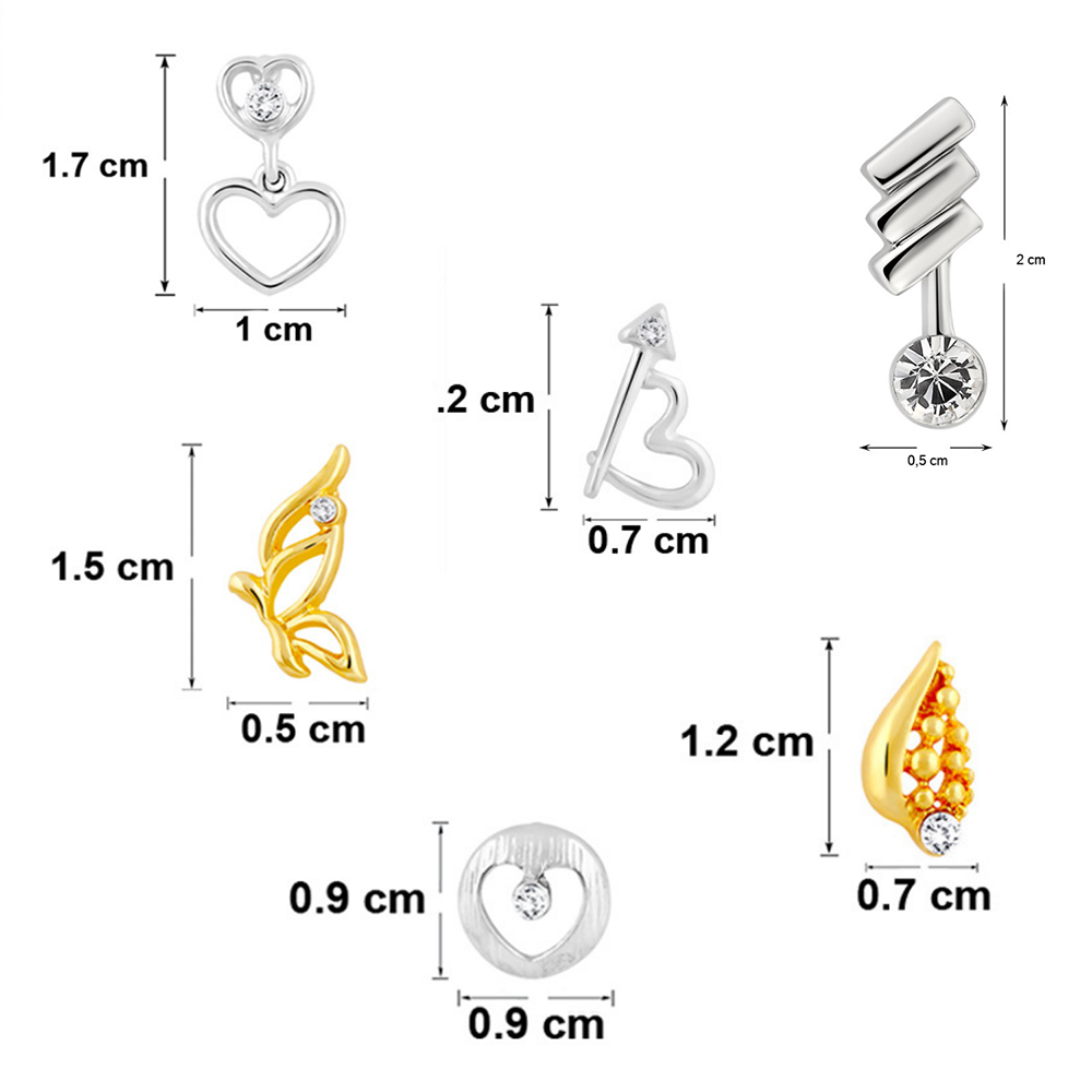 Mahi Combo of 6 Daily wear Samll Earrings with Crystal Stones for Girls and Women CO1105267M