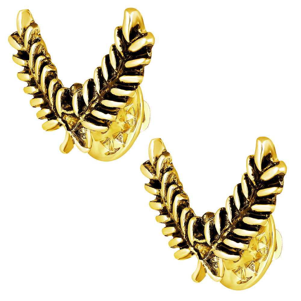 Mahi Antique / Oxidised Gold Plated Cross Leaves Collar Pins Set for Men (CP1101105G)