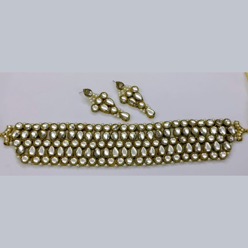 Midas Touch Gold Plated Pota Stone & Kundan Necklace Set