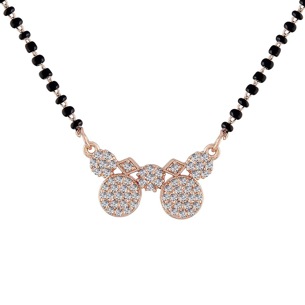 Etnico 18k Rose Gold Plated Traditional Single Line American Diamond Pendant with Black Bead Chain Mangalsutra for Women (D075)