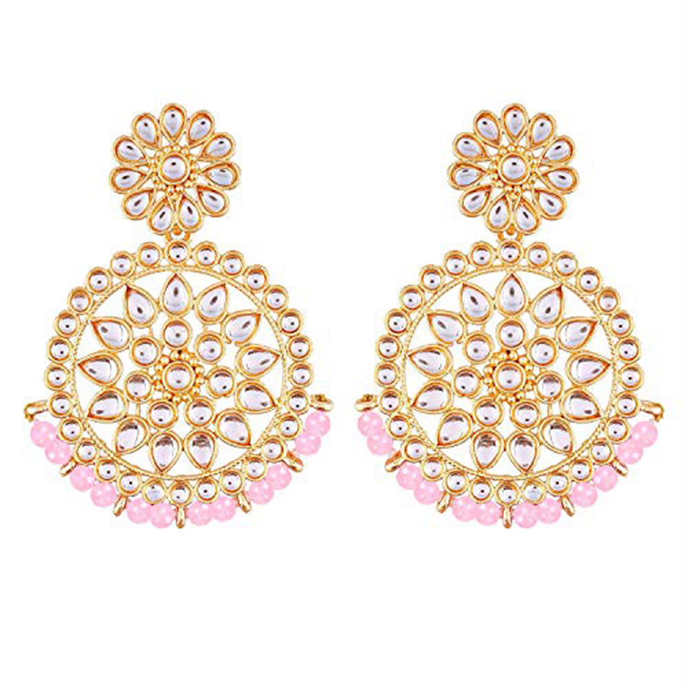Etnico 18K Gold Plated Chandbali Earrings Glided With Kundans For Women/Girls (E2462Pi)