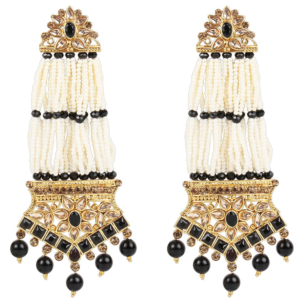 Etnico 18K Gold Plated Traditional Stone Studded Multi Strand Pearl Earrings For Women (E2781B)