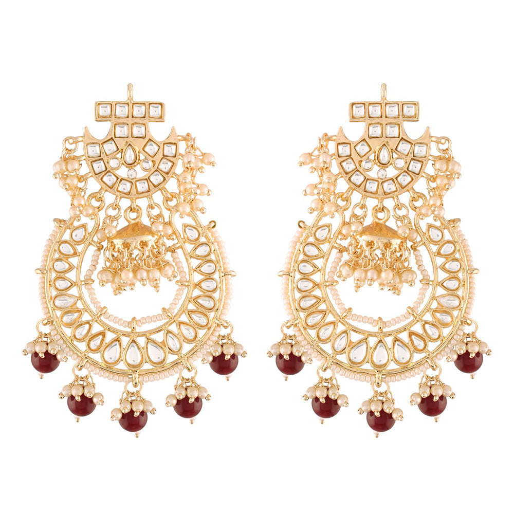 Etnico 18K Gold Plated Kundan & Pearl Traditional Handcrafted Jhumki Earrings for Women/Girls (E2793M)