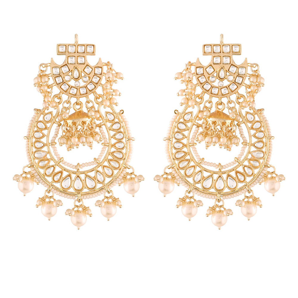 Etnico 18K Gold Plated Kundan & Pearl Traditional Handcrafted Jhumki Earrings for Women/Girls (E2793W)