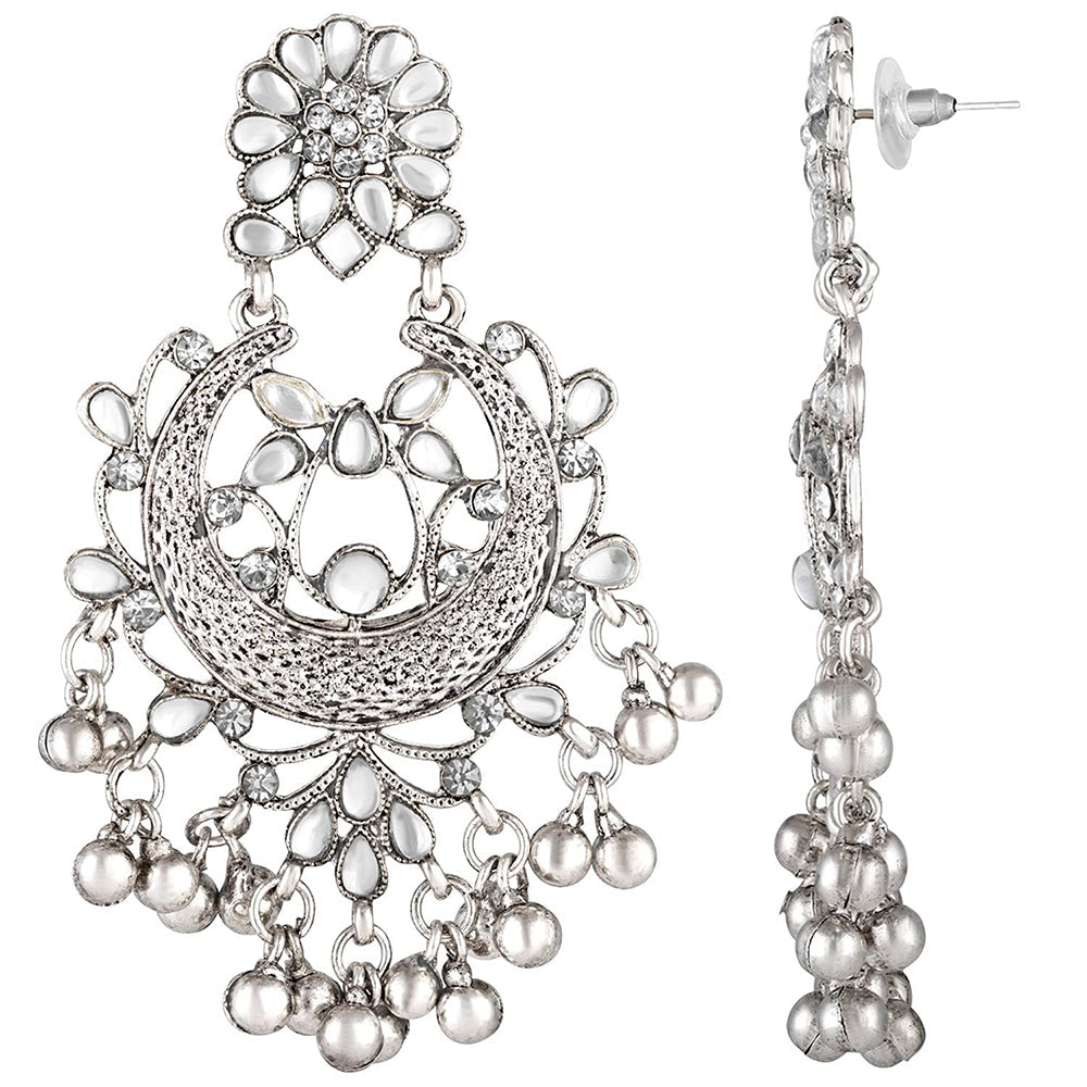 Etnico 18K Rhodium Plated Traditional Handcrafted Meena Work Earring Glided With Kundan & Pearls (E2794ZW)